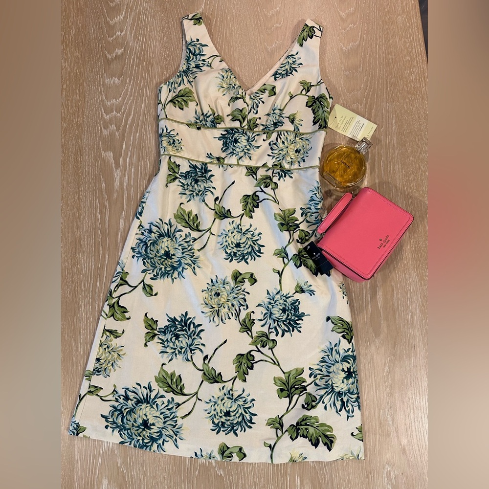 Floral Sleeveless Dress - Cream and Green